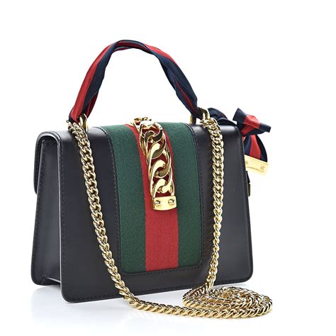 black sylvie mini handbag gucci|GUCCI Calfskin Mini Sylvie Chain Shoulder Bag Black.